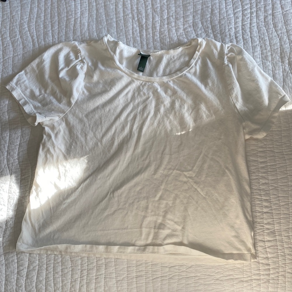 Wild fable white crop shoulder detail top